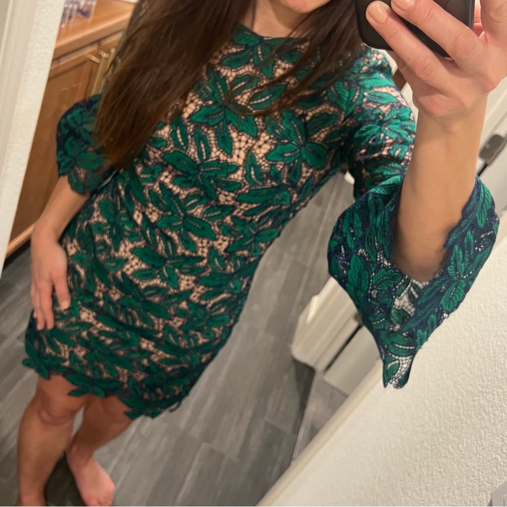 Dress the Population Lace Mini Cocktail Dress (Green/Navy) - Picture 5 of 13